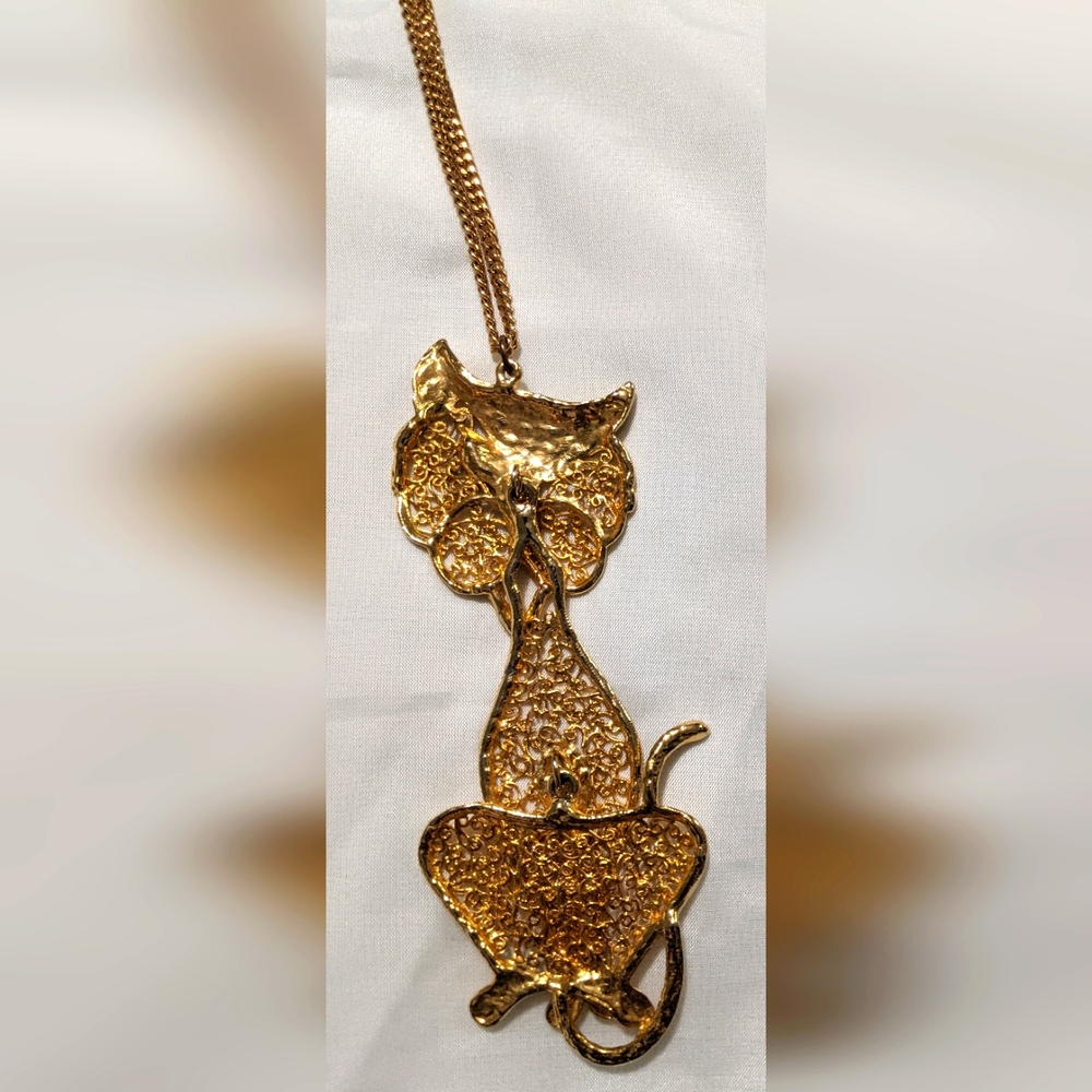 Vintage 1970's Articulated Cat Pendant Necklace - Picture 5 of 5